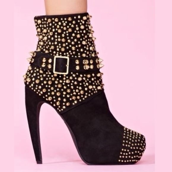JEFFREY CAMPBELL Black Suede Gold Studded Booties - Picture 2 of 11